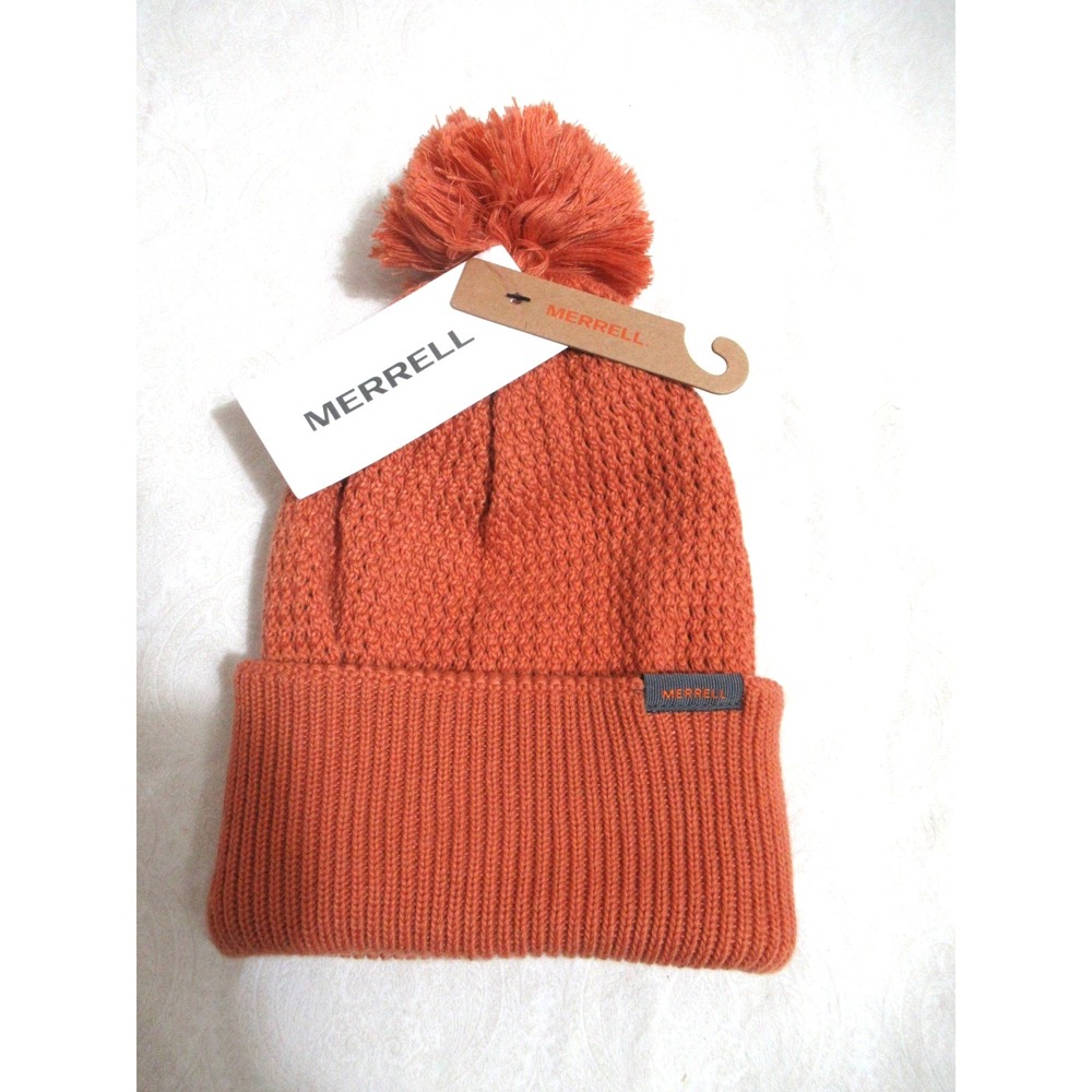 Merrell Unisex Beanie Aragon Rust Color Waffle Bobble Beanie‎ One BNWT